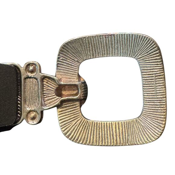 Chico's Silver Statement Belt Buckle Black Adjustable Leather M/L Belt - Picture 5 of 7